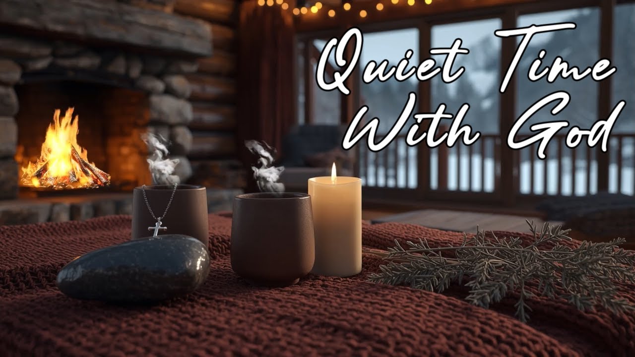 Soaking Worship Instrumentals 🔥 Peaceful Prayer Music w/ Bible Verses | Snow & Fireplace Ambience
