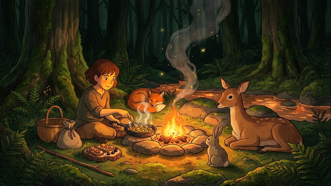 The forest animals stayed while I cooked | Ghibli-Style  Adventure for Relaxation  ASMR
