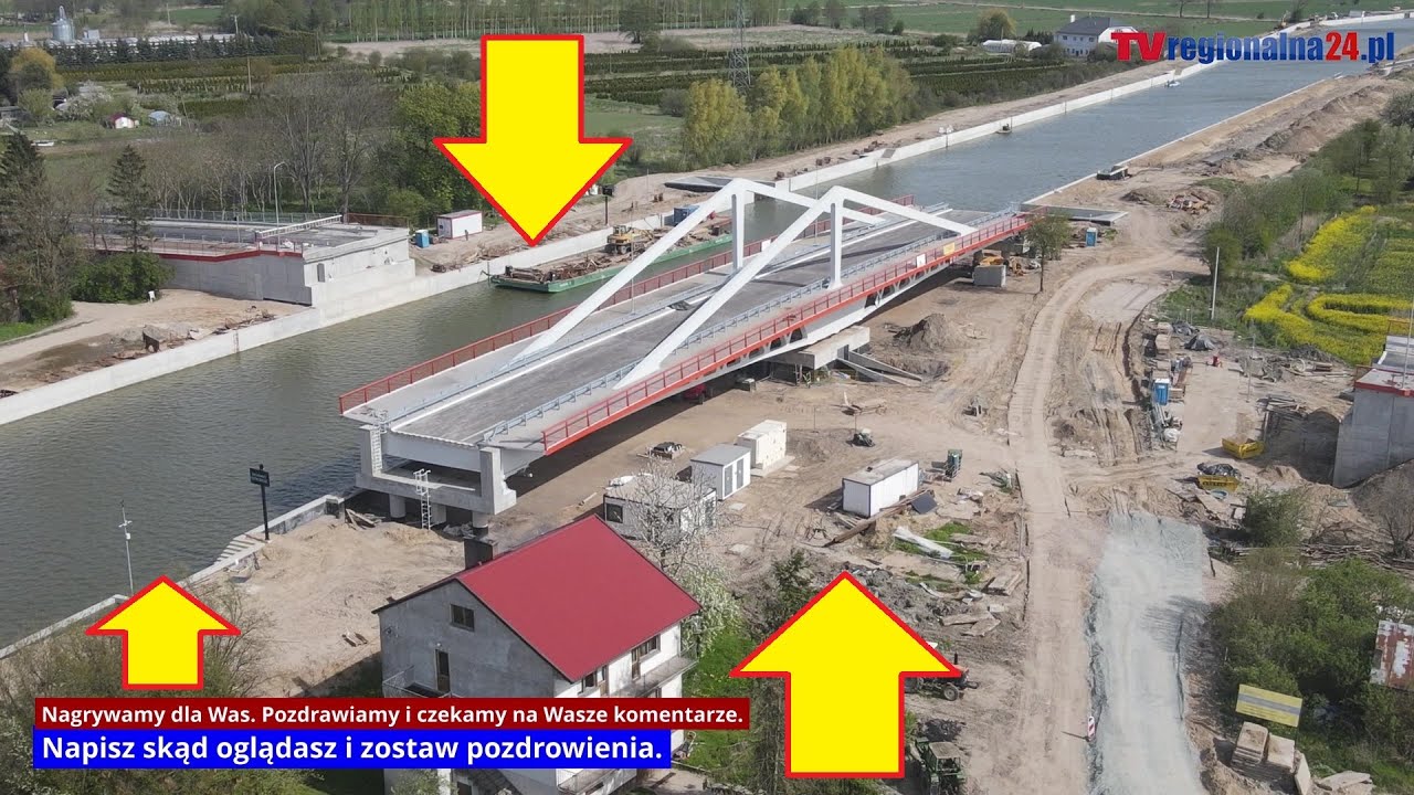 Nowakowo. Największy Most obrotowy w Polsce II Etap Przekopu - Budowa drogi wodnej z drona i ziemi