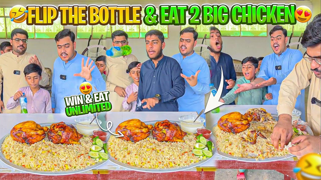 Two Big Chicken Eating Funny Bottle Flip Challenge