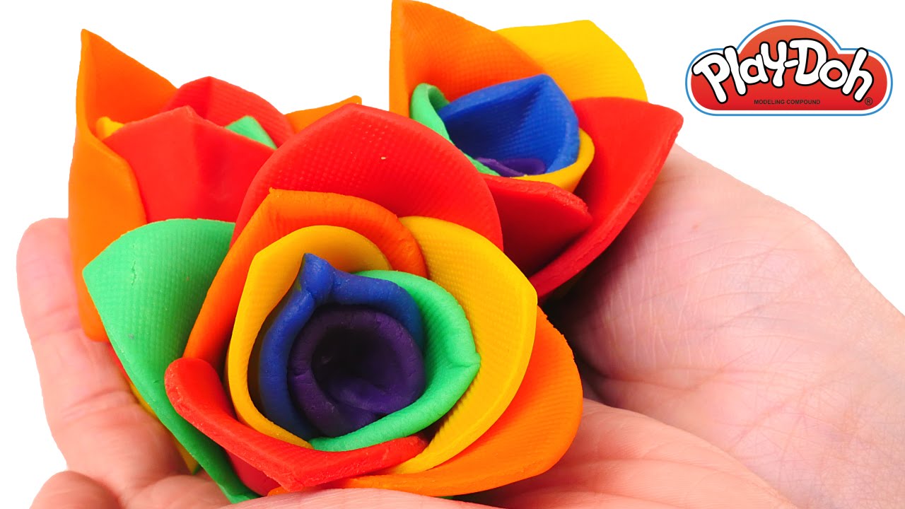 DIY Roses - How To Make Play Doh Rainbow Rose Flowers - Playdough videos DCTC