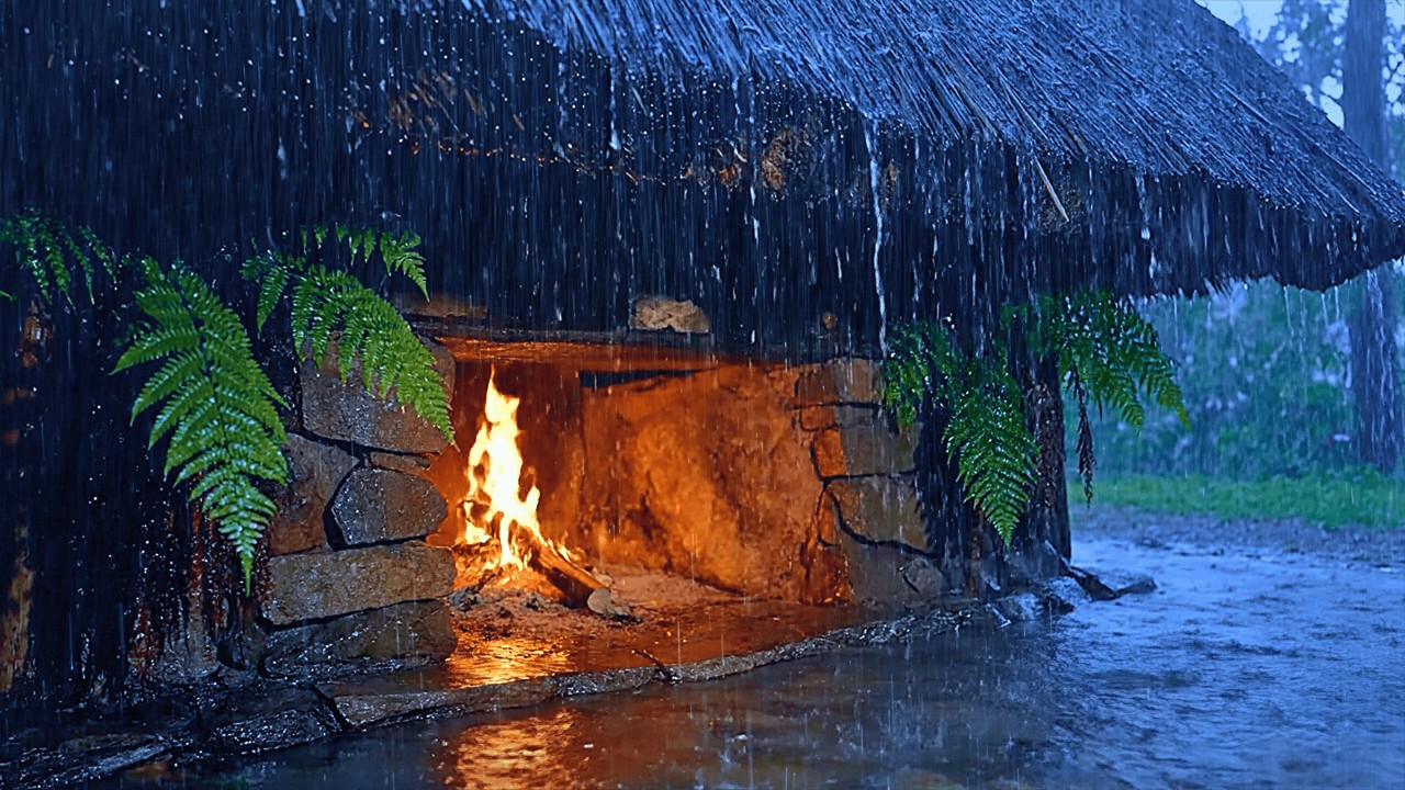 Rain Sounds for Deep Sleeping and Stress Relief 🔥 Heavy Rain and Cozy Fireplace for Perfect Sleep