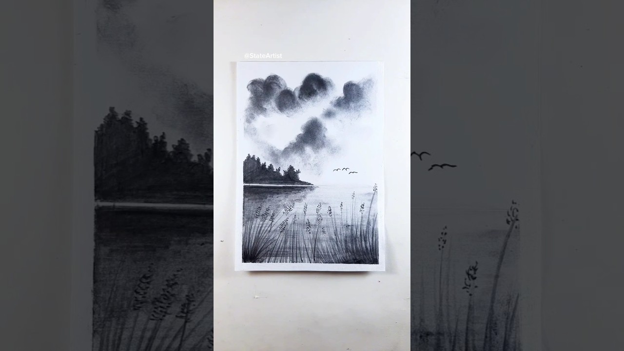 scenery drawing with charcoal #drawing #art #sketch #beautifulllandscape #arttutorials #painting #l