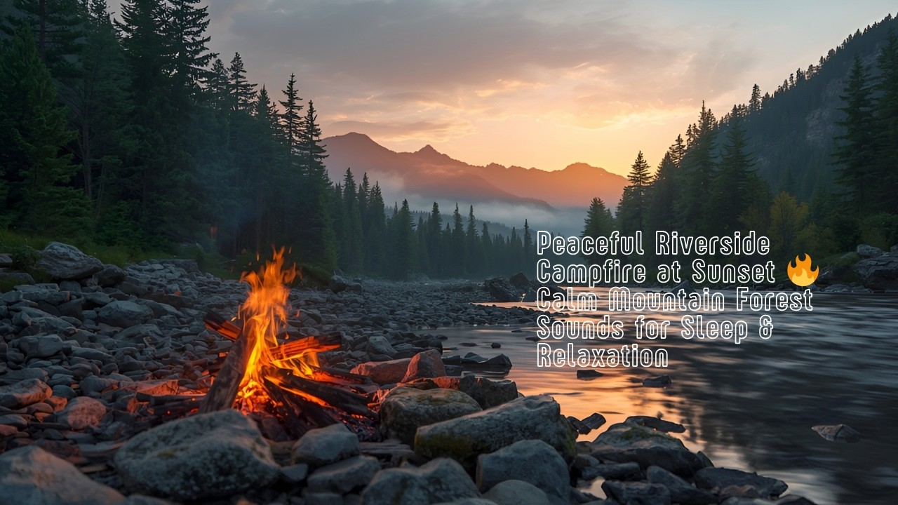 Peaceful Riverside Campfire at Sunset 🔥 Calm Mountain Forest Sounds for Sleep & Relaxation