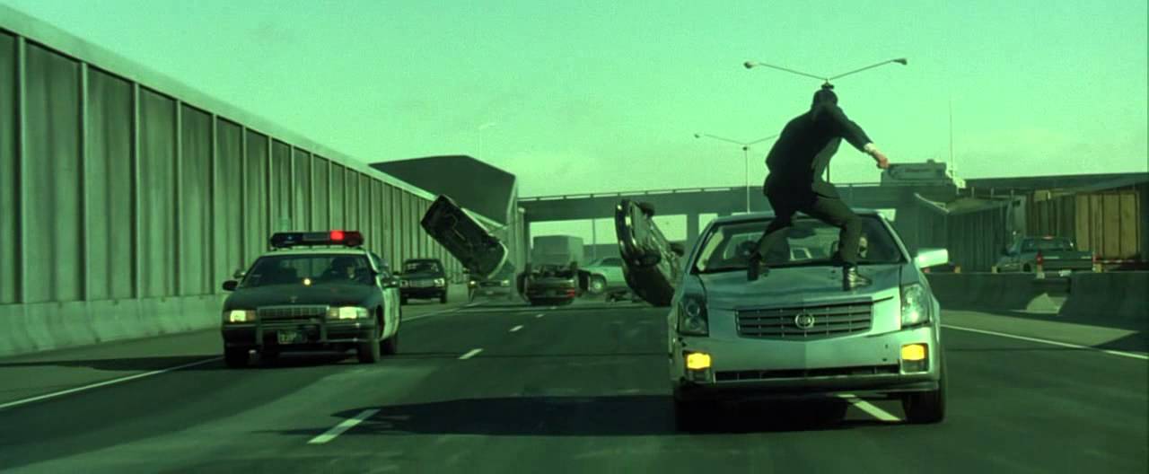 The Matrix Reloaded 2003 - Agent slow motion jump HD 720p