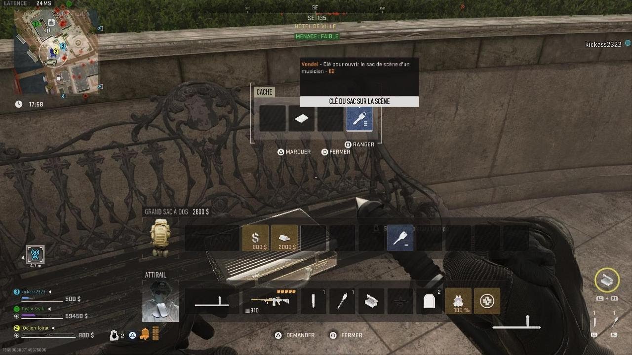 DMZ. Localisation Clef du sac sur la scene