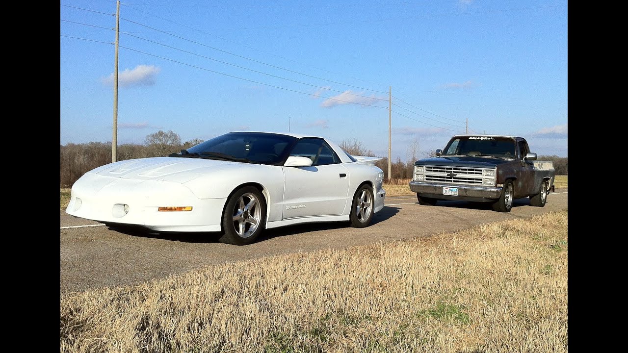 84 Chevy Truck 5.3 LS vs 96 Trans Am LT1 - Street Race Video - C10 Before Heads/Tune Race