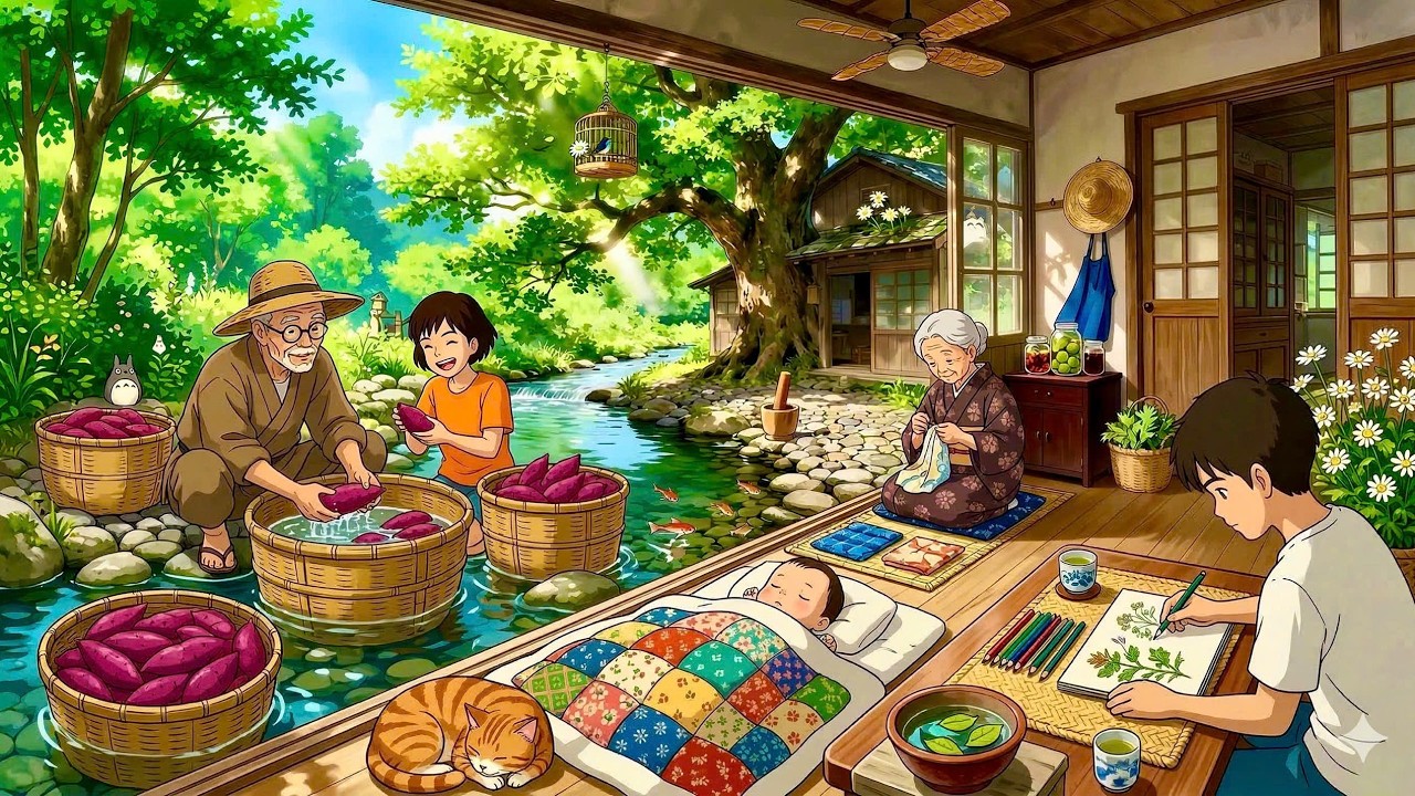 Sweet Potato Harvest & Handmade Noodles, Beautiful Memories with Grandparents | Ghibli Style | ASMR 