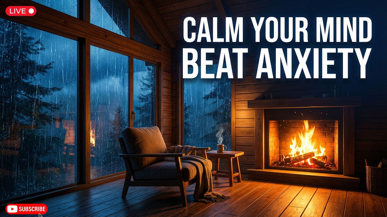 Cozy Cabin Rainstorm at Night 🔥 Relaxing Fireplace Sounds for Anxiety & Sleep