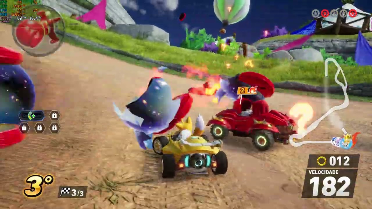 R5 5600g + GTX 1660 rodando a demo de Sonic Racing CrossWorlds