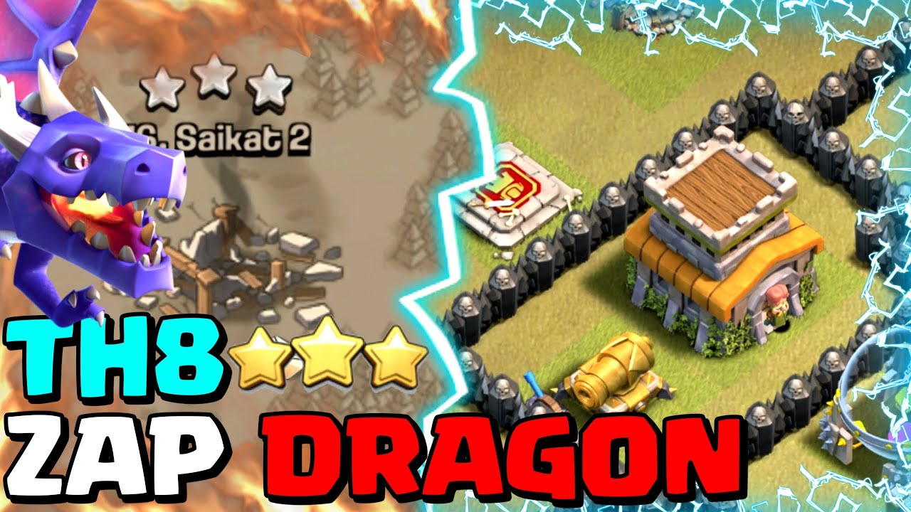 NEW - TH8 ZAP DRAGON ATTACK/GUIDE || TH8 Best 3 Star Attack Strategy for War/Cwl in Clash of Clans !