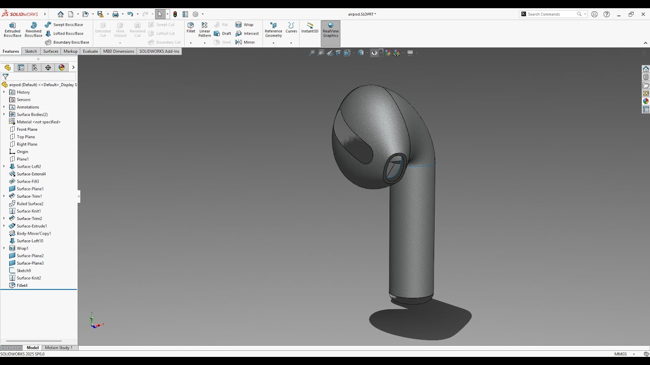 solidworks surface tutorial || apple airpod 3d model