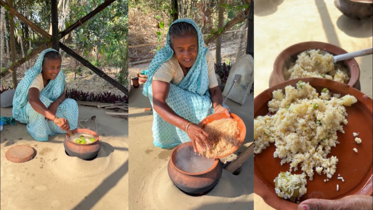 Traditional Clay Pot Rice | Potato, Peas & Dal Village Style Meal 