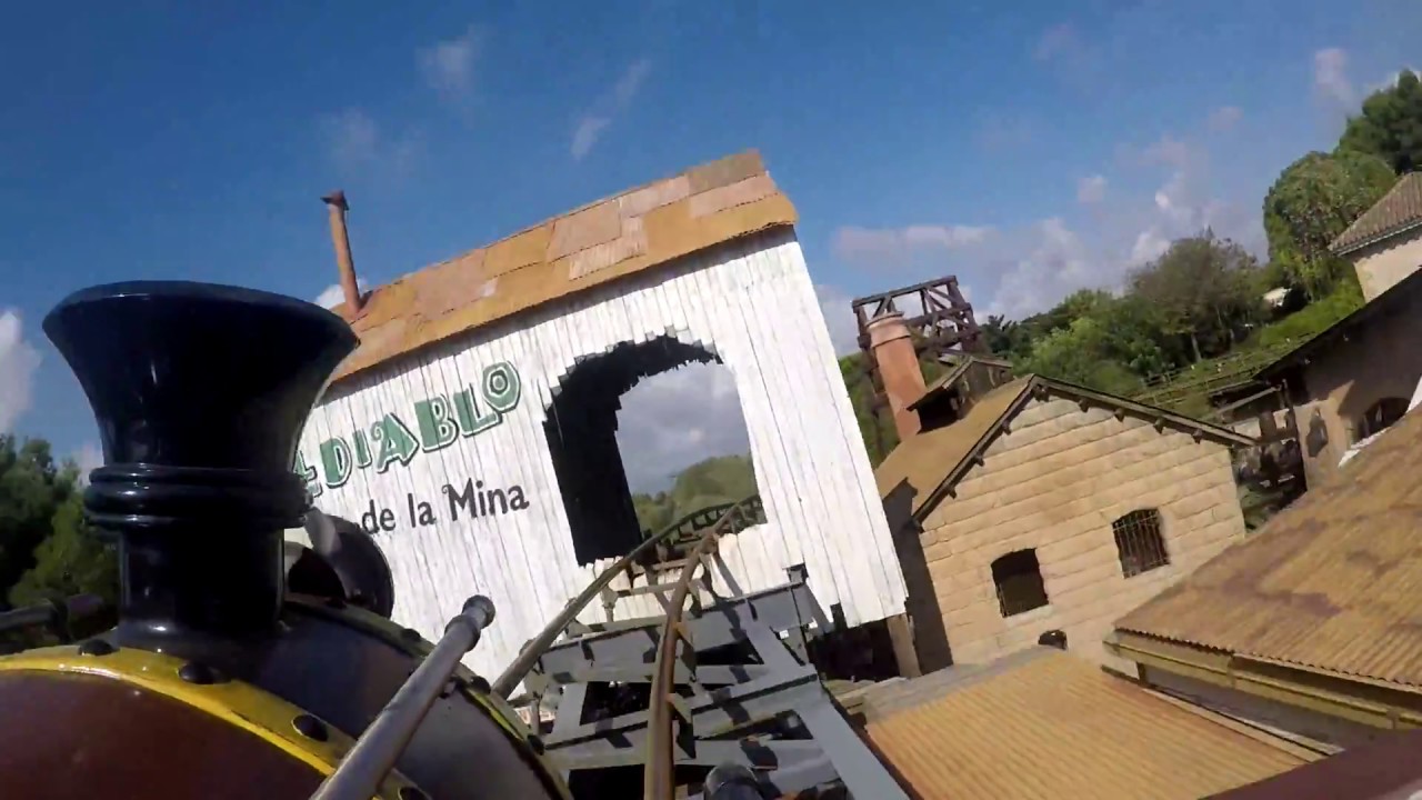 El Diablo, tren de la mina. 4K Port Aventura. First Row