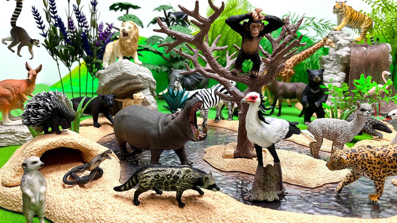 Diorama Wildlife Safari Waterhole For Animals | Small World White Lion Zebra
