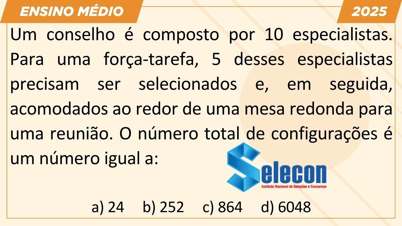 Questão de ANÁLISE COMBINATÓRIA na Prova da Banca SELECON