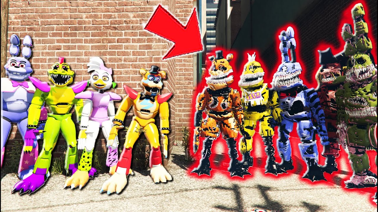 ALL GLAMROCK ANIMATRONICS vs ALL CORRUPTED ANIMATRONICS! (GTA 5 FNAF Mods)