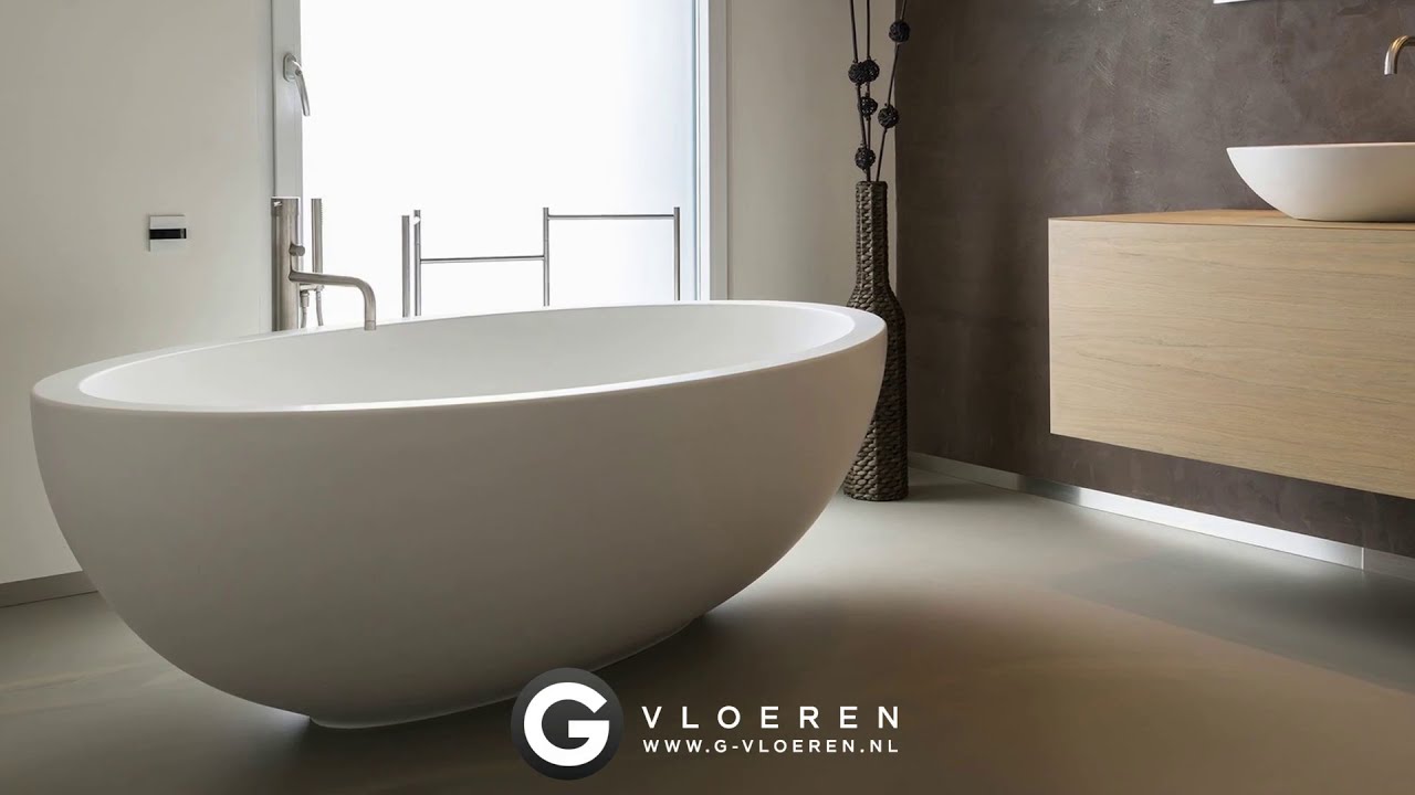 Gietvloer in de badkamer van G-vloeren.nl | Vloeistofdicht, naadloos, ruimtelijk en schimmelvrij.