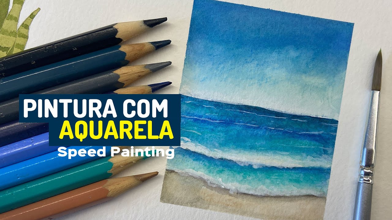 Pintura Oceano com lápis de cor Faber Castell Aquarela   I  Márcio Graff