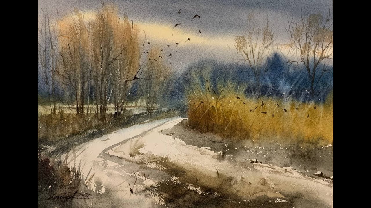 How to paint trees in watercolor painting demo by javid tabatabaei