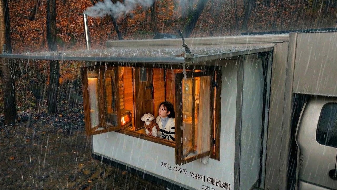 ⛈️ Уютный кемпинг под дождем в грузовике с собакой у дождливого озера [Комментировать событие]