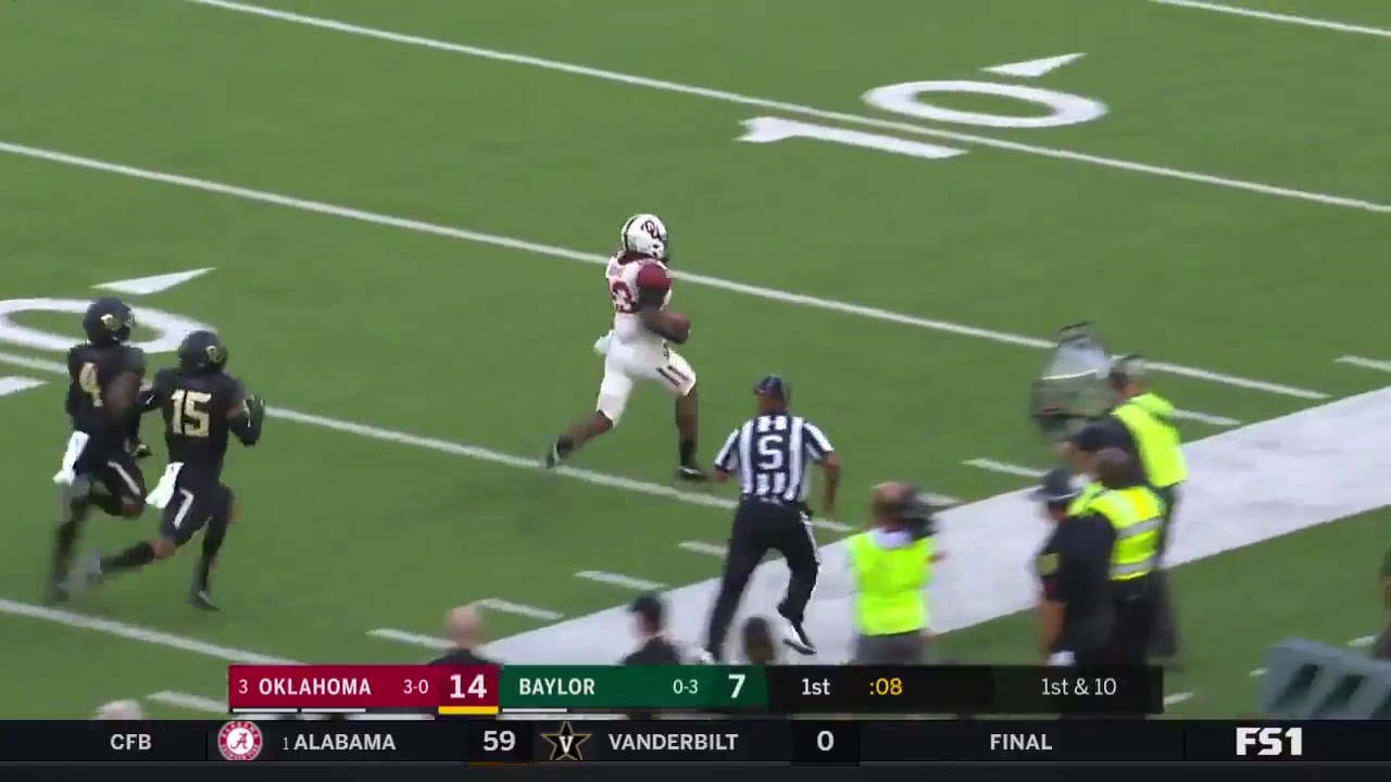 OKLAHOMA ABDUL ADAMS 99 YARD TOUCHDOWN RUN VS BAYLOR