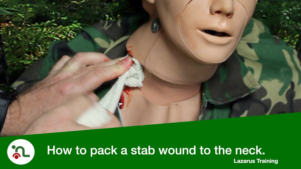 How to pack a wound to the neck. Basic instruction for first aiders.