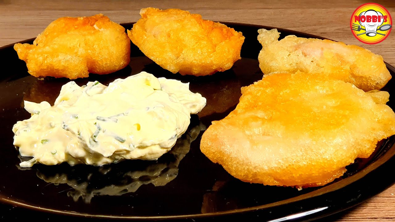 Hähnchenbrust im Tempura-Teigmantel mit einem Schnittlauch-Limetten-Dip