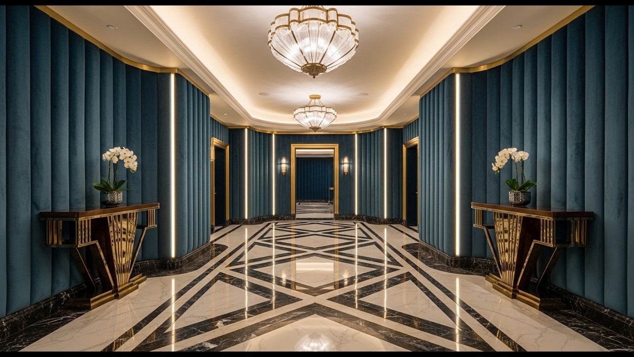 Art Deco Home Theater Design with Velvet Textures and Integrated Smart Lighting