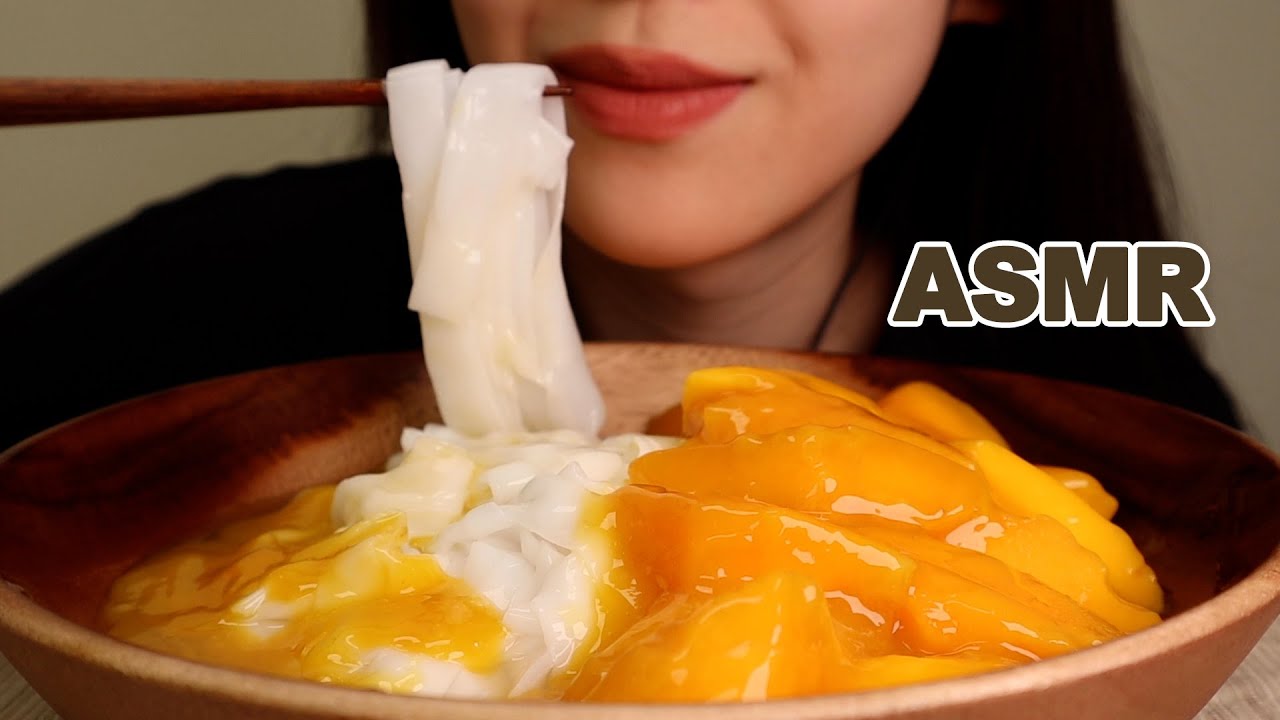 ASMR COCONUT JELLY NOODLES WITH MANGO 🥭 港式甜品 芒果河粉(SOFT EATING SOUNDS) | SIK ASMR