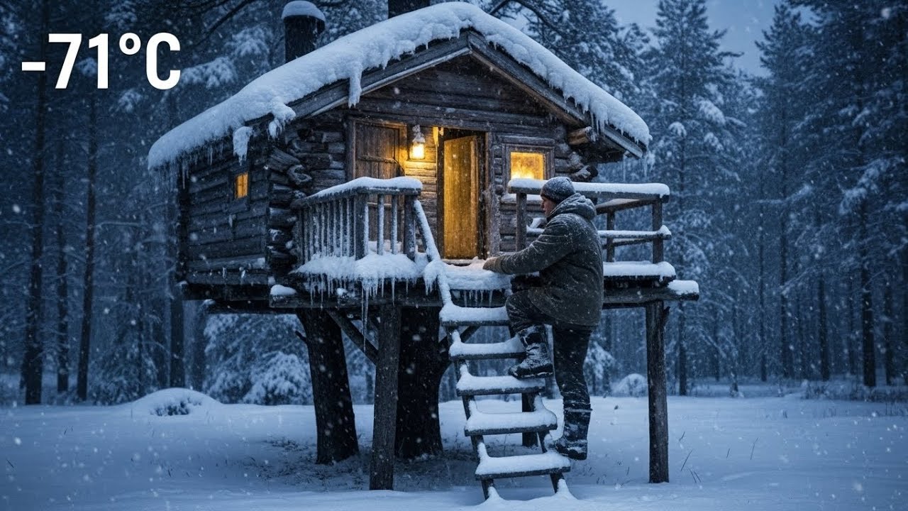 Surviving −71°C in an Old Treehouse | A Winter Night Off Grid