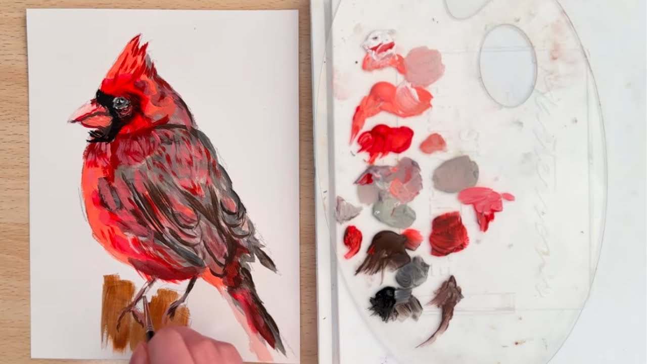 Acrylic Cardinal Painting Tutorial | Learn to Paint Birds Step by Step