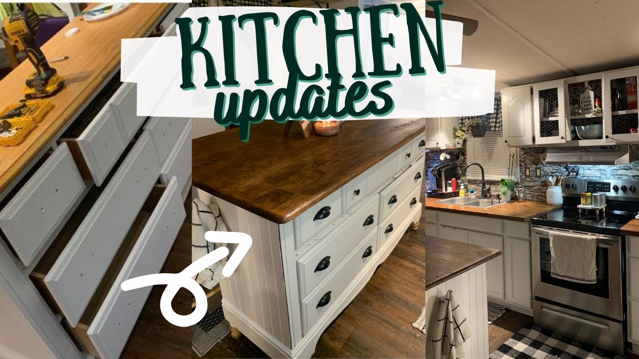 Mobile home kitchen updates | Dresser into kitchen island | New kitchen table