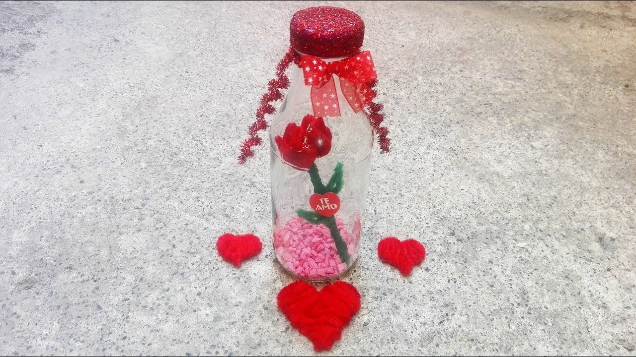 💖 REGALO 14 DE FEBRERO FLOR CON LIMPIAPIPAS EN UNA BOTELLA