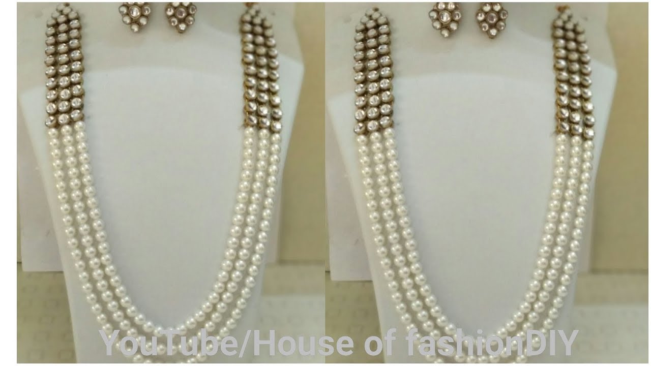How To Make Latest Pearl Chain Jewellery||Kundan Jewellery..!