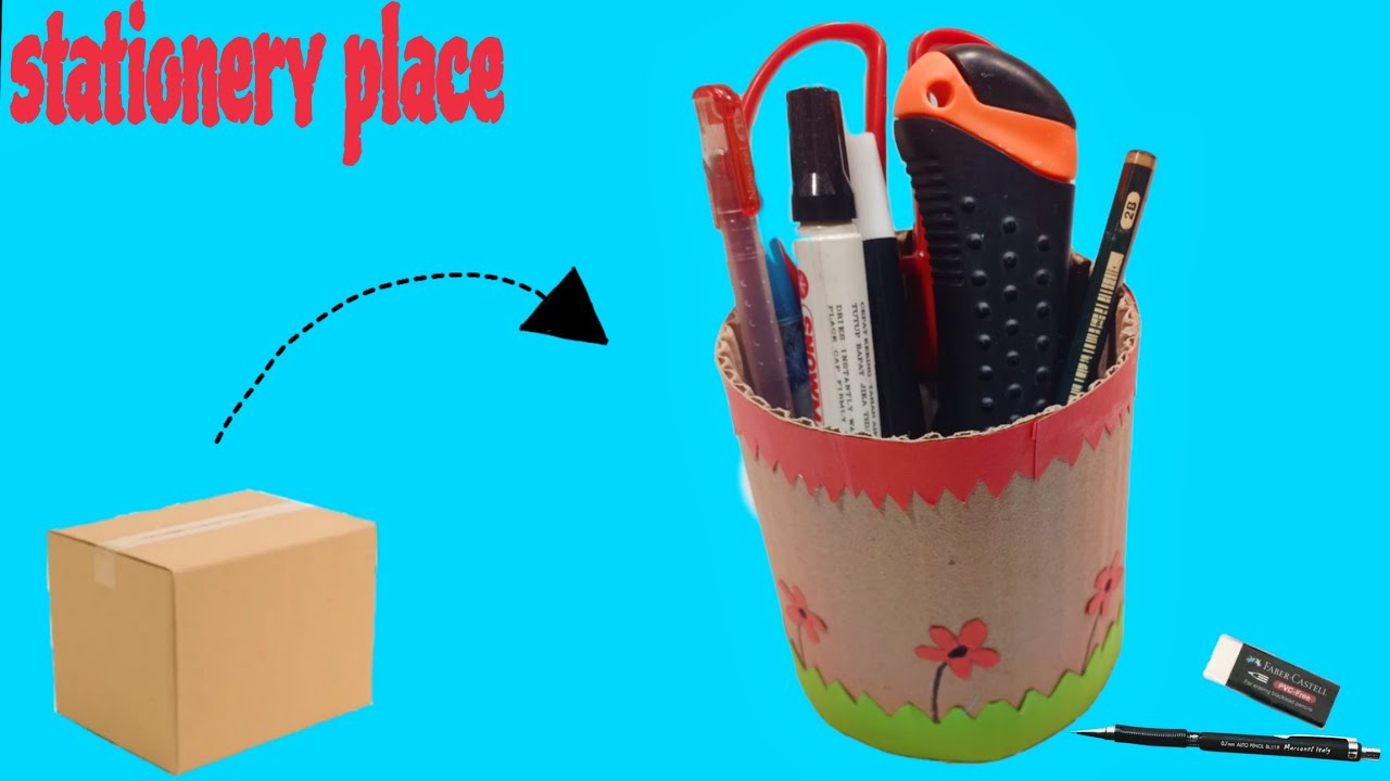 Сделайте пенал из картона | Модель держателя для канцелярских принадлежностей своими руками