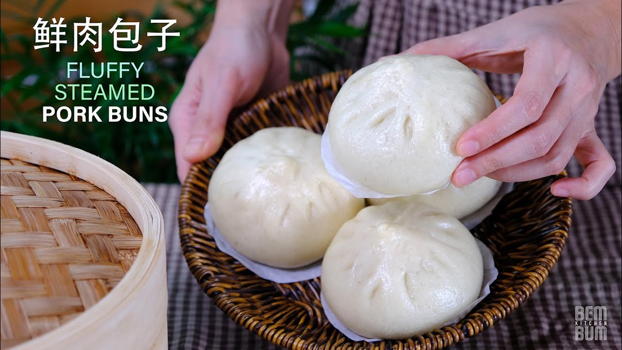 Fluffy Steamed Pork Bun 鲜肉包子 (Baozi). No Deflate or Wrinkle after Steaming!