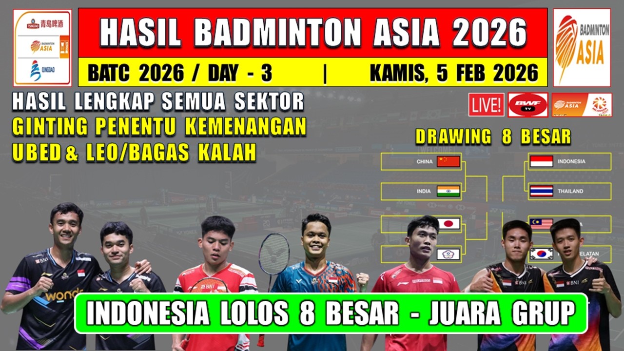 INDONESIA MENANG JUARA GRUP ~ Hasil Badminton Asia Team 2026 Hari Ini ~ GINTING PENENTU KEMENANGAN