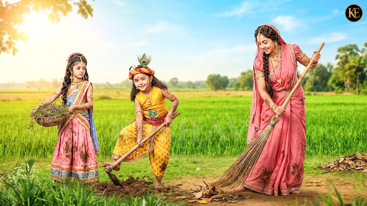 गोकुल के गांव में मैया साफ करें खेत – कान्हा-राधा की शरारत!|| YMKN || Krishan leela