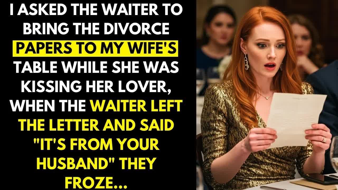 I asked the waiter to bring the divorce papers to my wife's table while she was kissing her love
