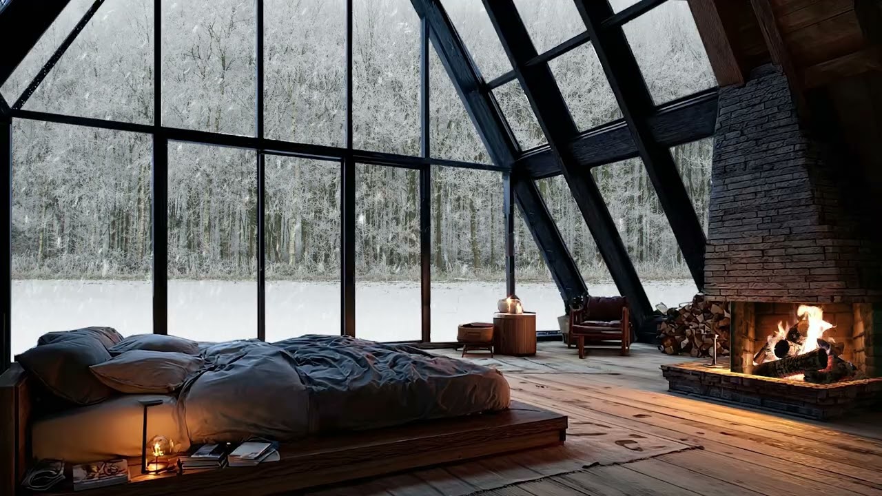 Winter Fireplace Bliss ❄️ Soft Snowfall & Peaceful Piano For Focus And Relaxation
