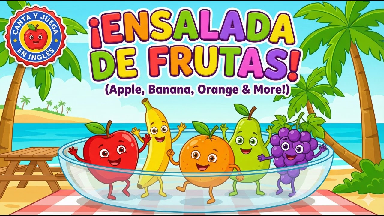 🍎 Las FRUTAS en Inglés (Apple, Banana, Orange) - Canción Tropical para Niños