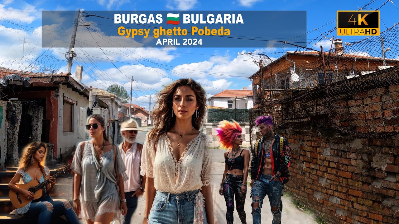 Walking around Gypsy ghetto Pobeda -Burgas🇧🇬Bulgaria - April- 2024 -4k