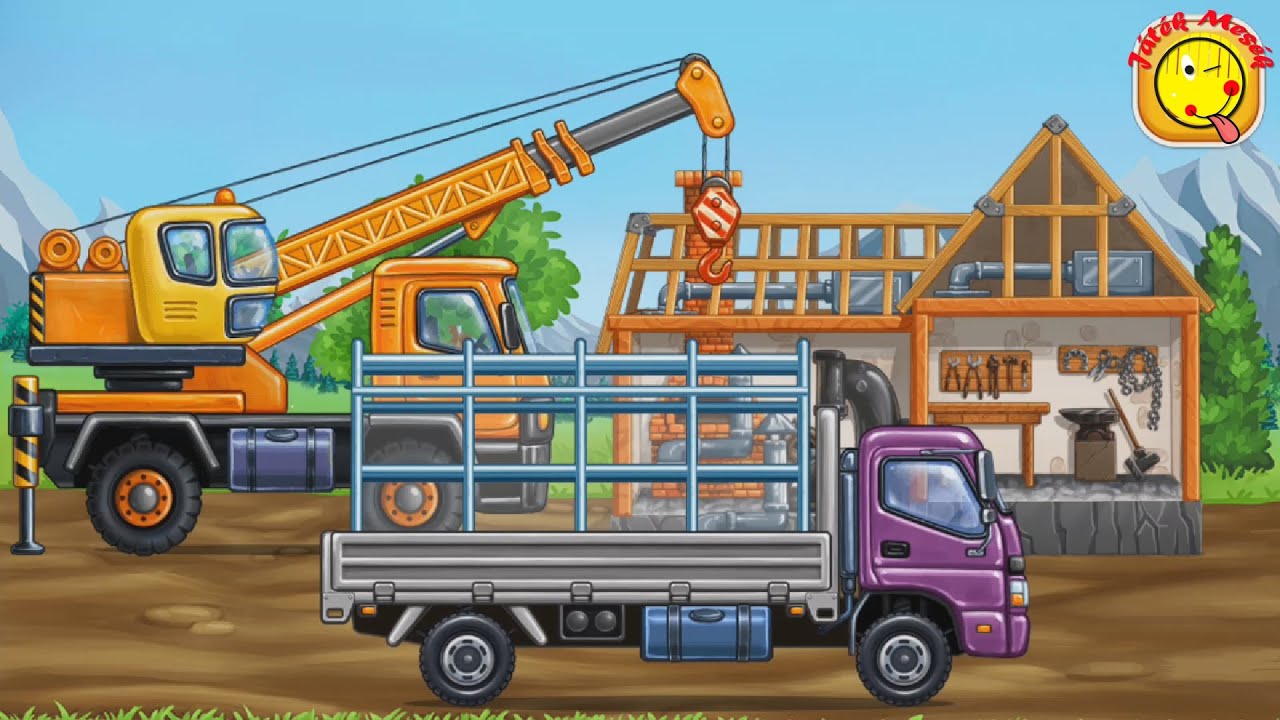 Építkezés munkagépékkel, Kovácsműhely építése,heavy machines  building a forge- Játékmesék