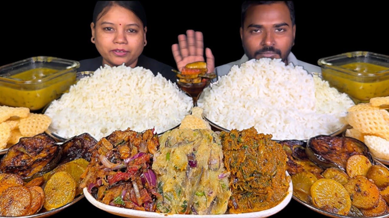 Aloo Bharta, Baigan Bharta, Pumpkin Bharta, Achari Dal Chawal & Fries Eating Show