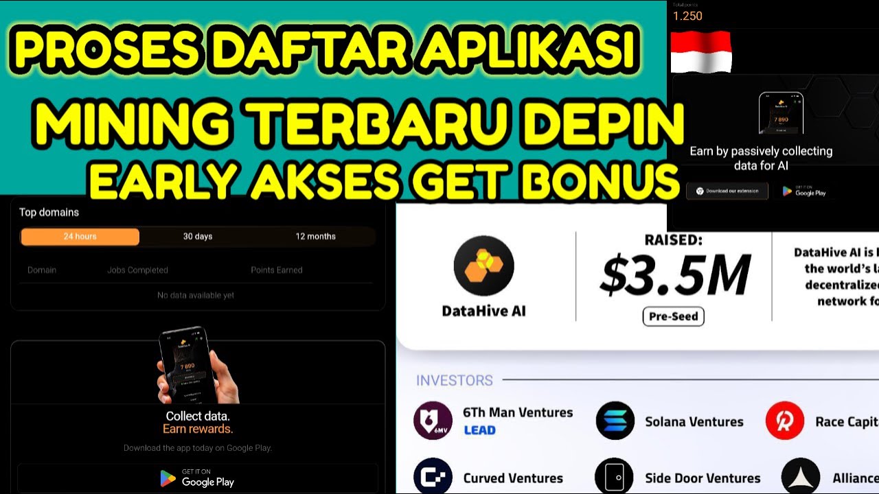 Cara Daftar Aplikasi Mining DataHiveAi Mining Depin Fund $3.5M GRATISS Backed Solana Ventura !!!