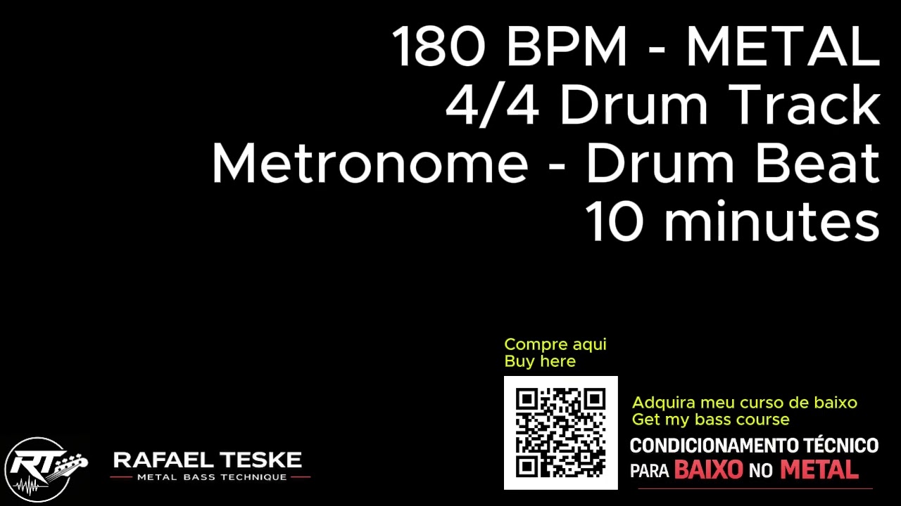 180 BPM - METAL - 4/4 Drum Track - Metronome - Drum Beat - 10 minutes