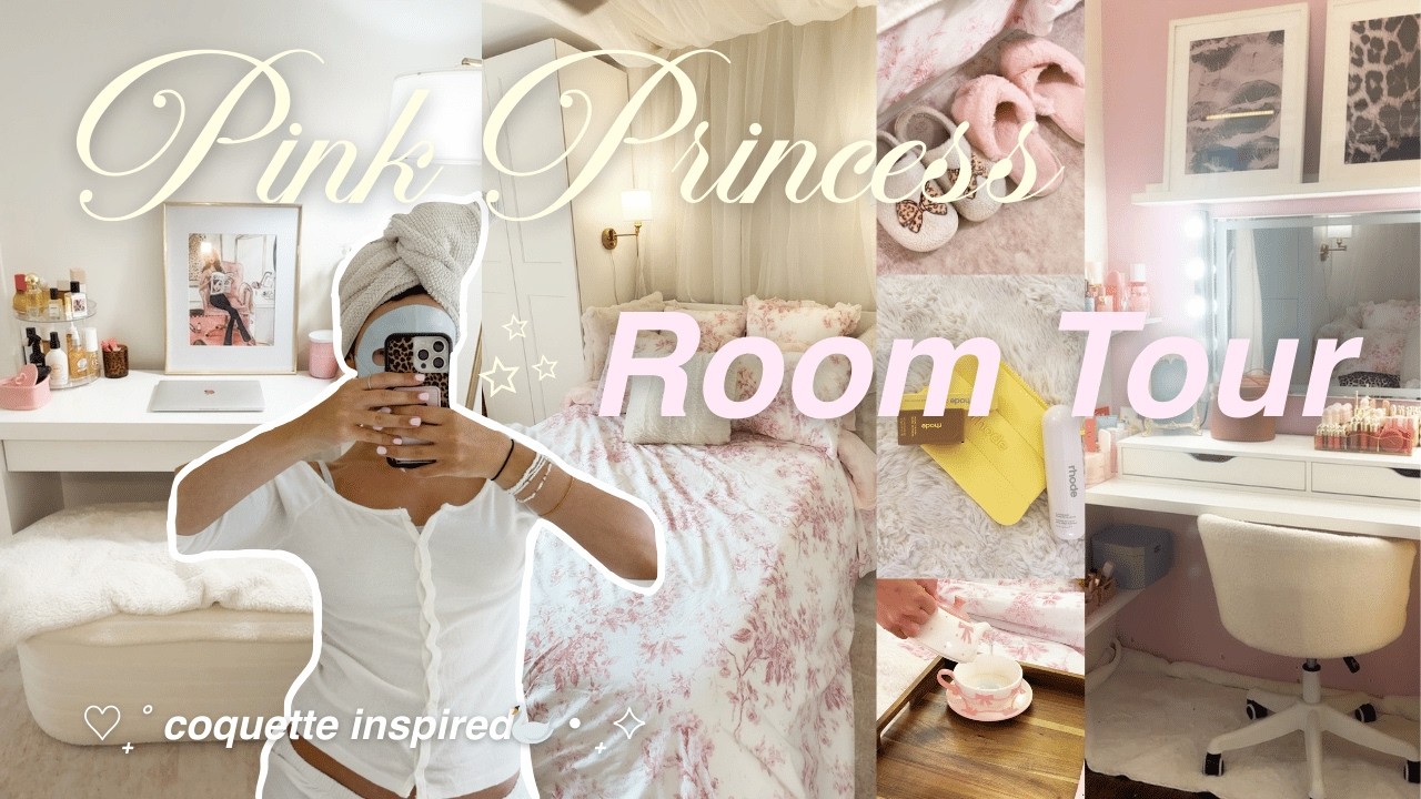 PINK AESTHETIC ROOM TOUR 🩰🦢🕯🍒💌 coquette, princess, pinterest, vanity room inspiration 💕✨🤍