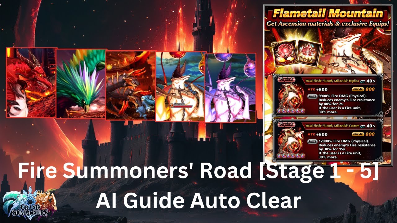 Grand Summoners | Fire Summoners' Road [Stage 1 - 5] AI Guide Auto Clear