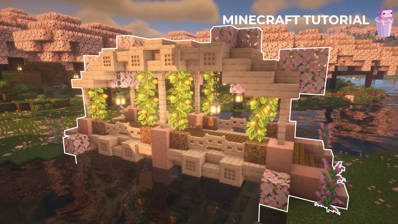 Minecraft I 🌸Cherry Blossom Starter Bridge🌸 TUTORIAL - How to build a Cherry Blossom Starter Bridge